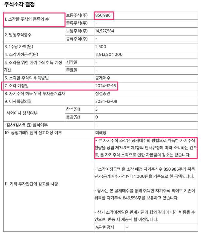 주식소각결정