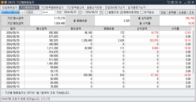 주식 매매일지 - 기간별매매일지